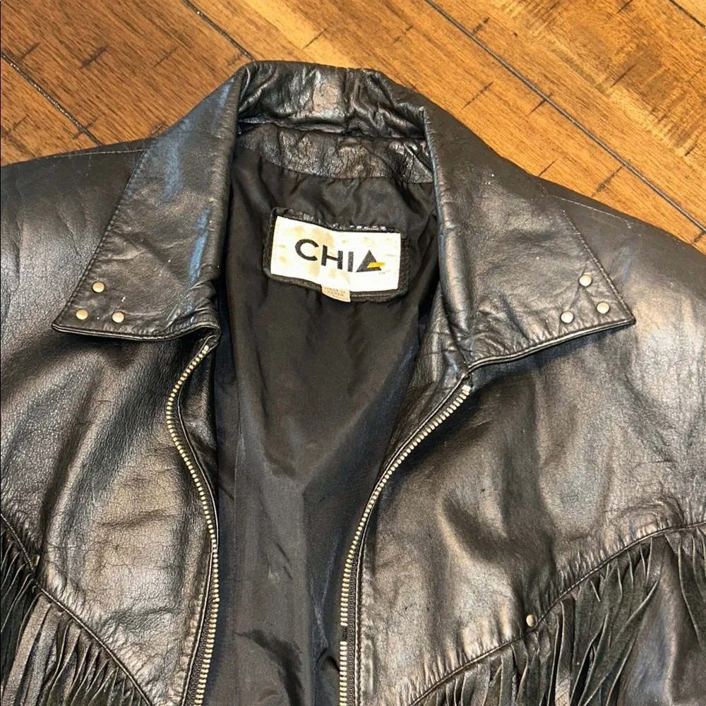Chia 100% Leather Black Fringe Jacket – Women’s L - Picture 4 of 11